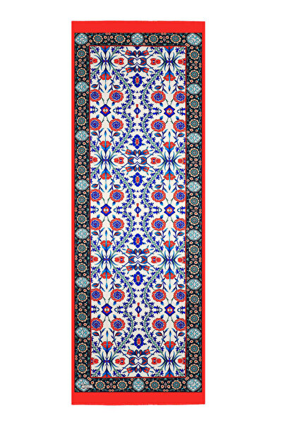 Bursa İpek Red Navy Blue Seljuk Pattern Silk Scarf