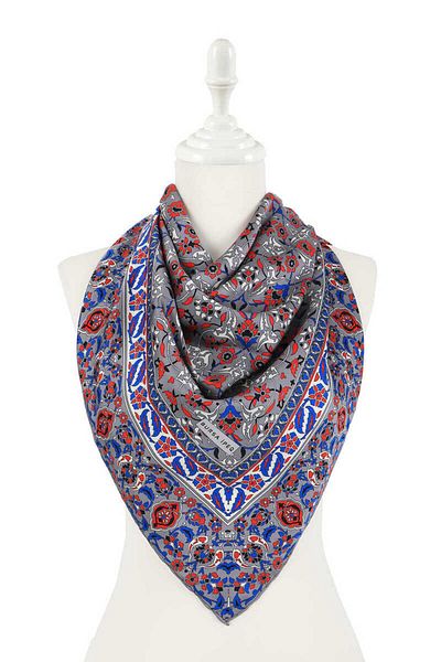 Bursa İpek Gray Turkish Motif Tile Pattern Silky Scarf