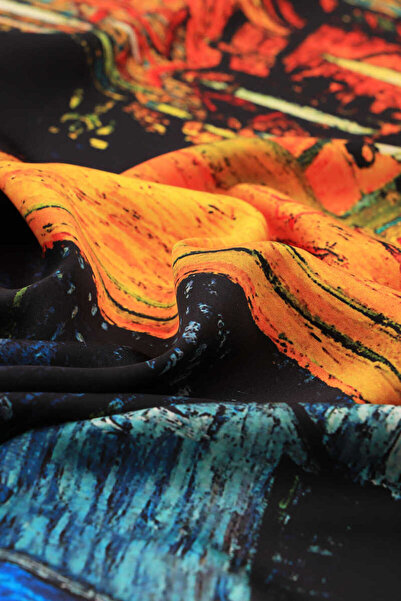 Bursa İpek Navy Blue Cafes Street Silky Handkerchief