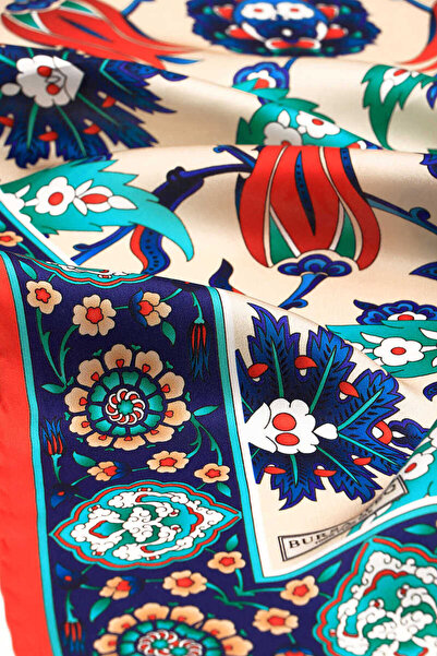 Bursa İpek Red Saks Ephesus Pattern Silk Scarf