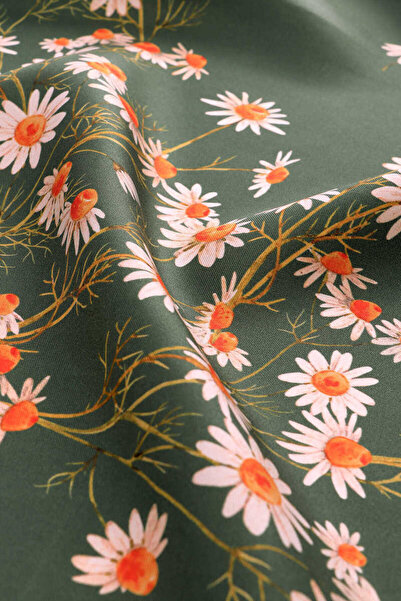 Bursa İpek Μεταξωτό μαντίλι με πράσινο μοτίβο μαργαρίτας