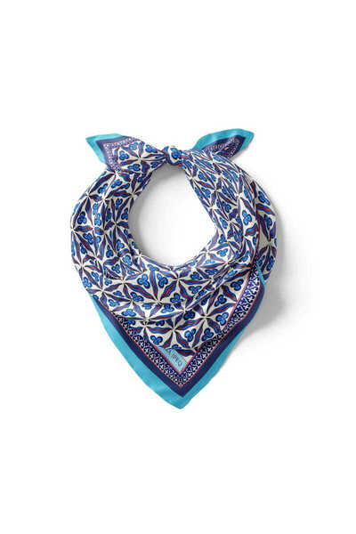 Bursa İpek Turquoise Çintemani Pattern Silky Handkerchief