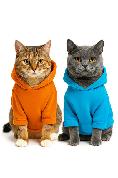 Buddy Store Orange Blue Double Pack Sweatshirt Hoodie (100% Cotton) for Kittens and Medium-Sized Cats - Size m