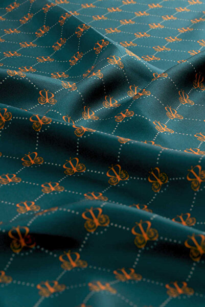 Bursa İpek Μεταξωτό μαντίλι με μοτίβο πεταλούδας Petrol Green