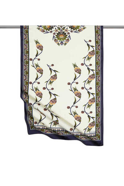 Bursa İpek Хакі темно-синій рядковий тюрбан з тюльпановим візерунком, широкий...