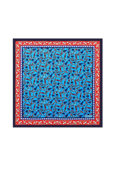 Bursa İpek Turquoise Tulip Carnation Pattern Silky Handkerchief