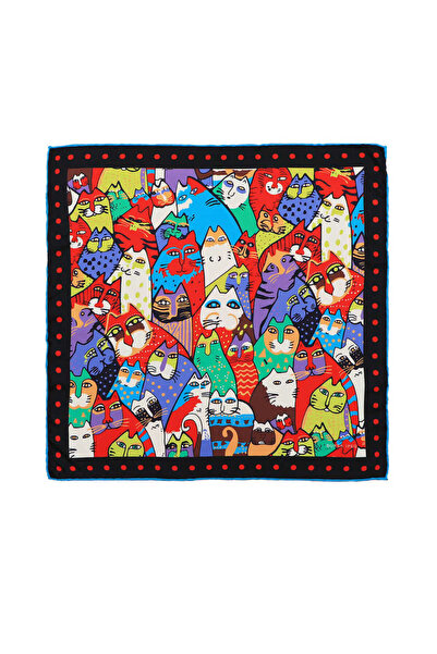 Bursa İpek Μαύρο κόκκινο μοτίβο μεταξένιο μαντήλι