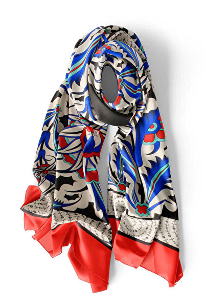 Bursa İpek Red Golden Horn Pattern Silk Scarf