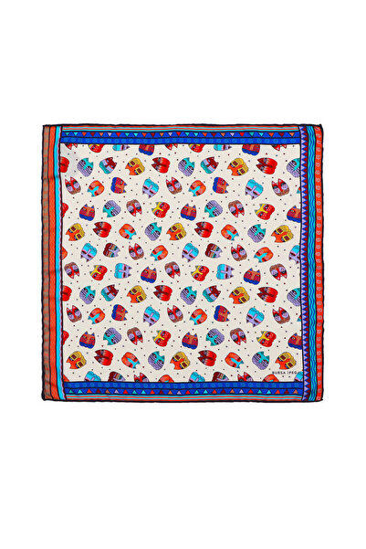 Bursa İpek Μεταξένιο μαντήλι Saks με κόκκινο σχέδιο