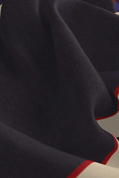 Bursa İpek Navy Blue Wide Border Plain Silk Handkerchief