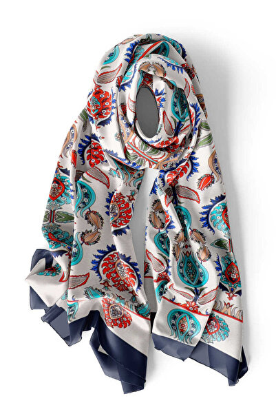 Bursa İpek Синій шарф із шовку з візерунком Ізник