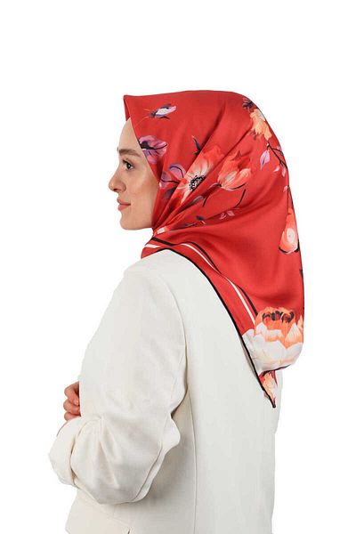 Bursa İpek Coral Floral Twill Silk Scarf
