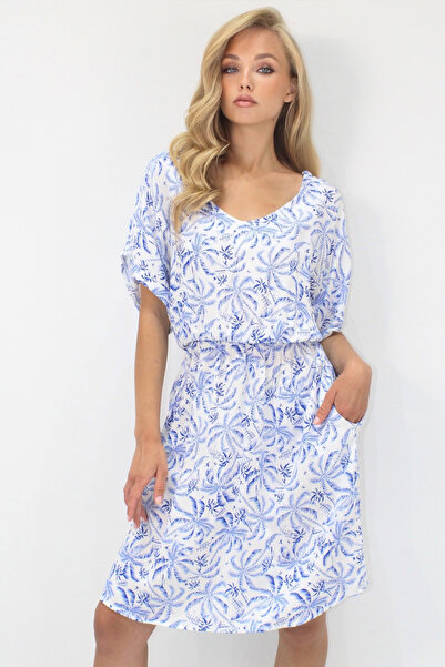 VAGGON Γυναικείο φόρεμα με λαιμόκοψη V με διπλή τσέπη με μοτίβο μέσης με υφαντό βισκόζη Prmx14201