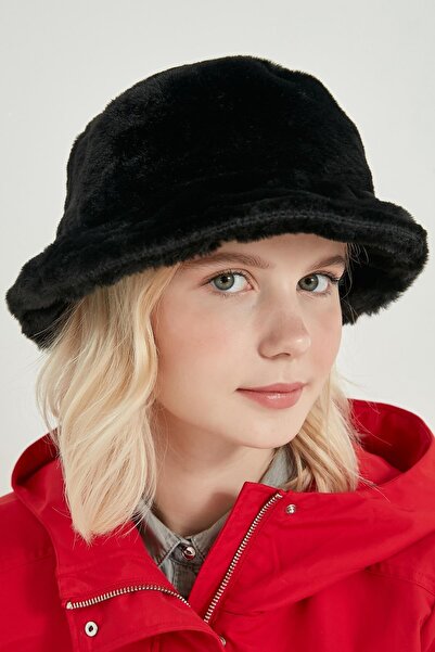 Axesoire 12839-1 Siyah Renk Peluş Bucket Şapka