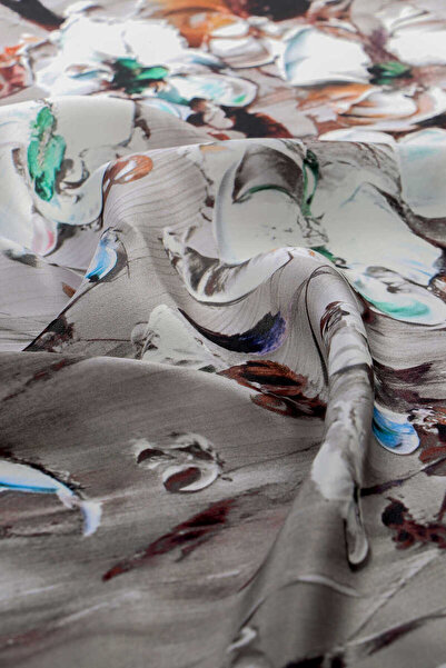 Bursa İpek Anemone Patterned Gray Silk Handkerchief