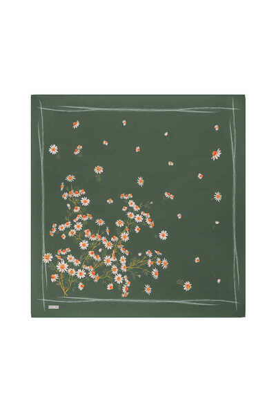 Bursa İpek Μεταξωτό μαντίλι με πράσινο μοτίβο μαργαρίτας