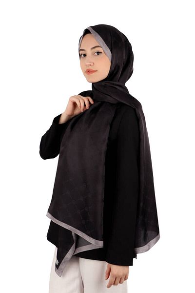 Bursa İpek Black Chain Monogram Pattern Silk Shawl