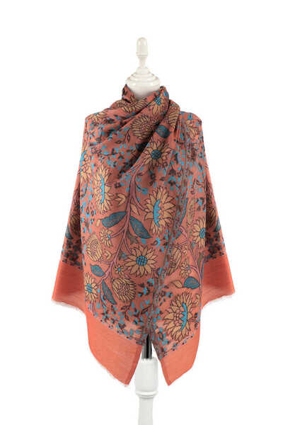 Bursa İpek Şal de lână portocaliu cu model jacquard