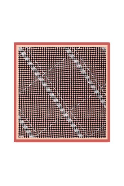 Bursa İpek Twill Silk Scarf - Salmon Line Pattern Houndstooth