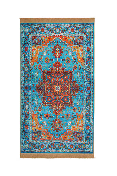 Bursa İpek Mavi Kadife Halı Seccade