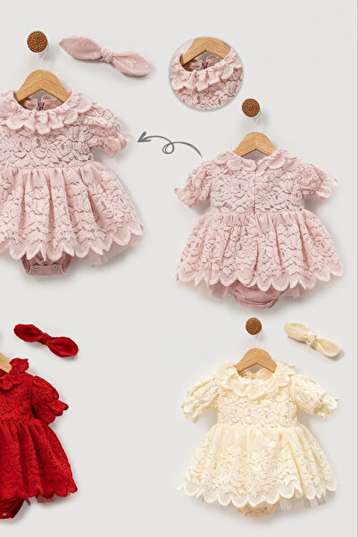 Baby Animals Kız Bebek Kız Çocuk Doğum Günü Parti Düğün Elbise Kısa Kol Bandanalı Dantelli Astarlı Romper