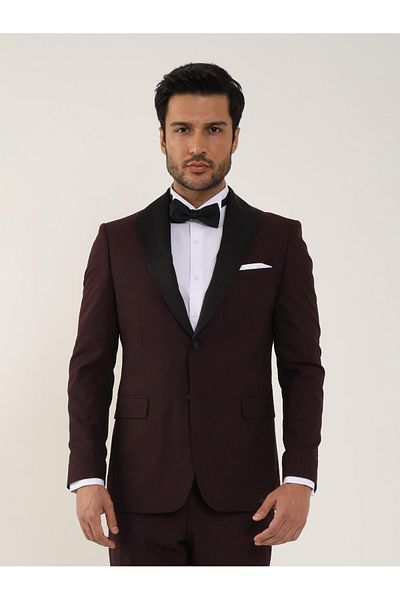 Dufy Black Men's Slim Fit Plain Pointed Neck Tuxedo Suit - 84185