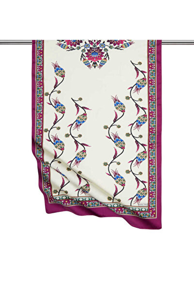 Bursa İpek Mor Sıra Lale Desen Geniş İpeksi Fular