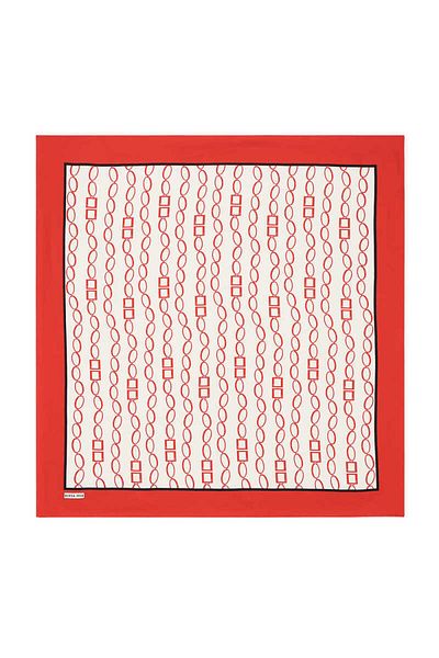 Bursa İpek Red Chain Pattern Twill Silk Scarf