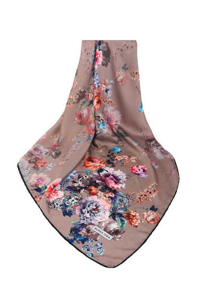 Bursa İpek Μεταξένιο μαντίλι με μοτίβο καφέ γάλακτος Begonia