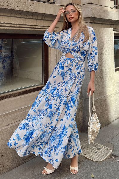 VAGGON Rochie de damă BLUE GÖnik decoltată cu decolteu în V adânc VS00142