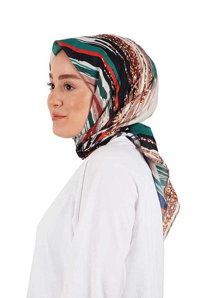 Bursa İpek Green Brush Pattern Soft Scarf