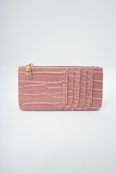 VAGGON Women's Pink Synthetic Leather Zippered Currency Compartment Croco Pattern Thin Card Holder Prmx14078