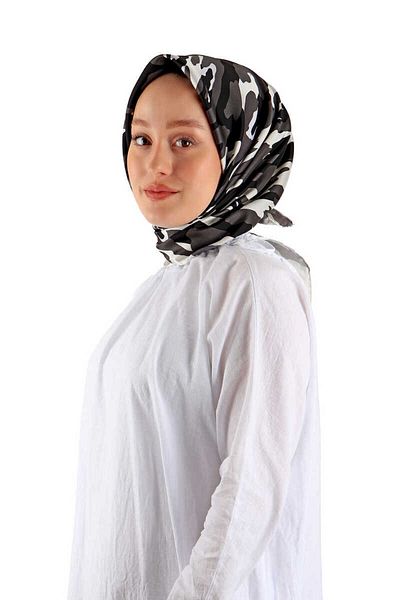 Bursa İpek Black Twill Silk Scarf - Sare Patterned