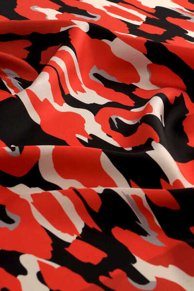 Bursa İpek Silk Twill Scarf - Red Sare Pattern