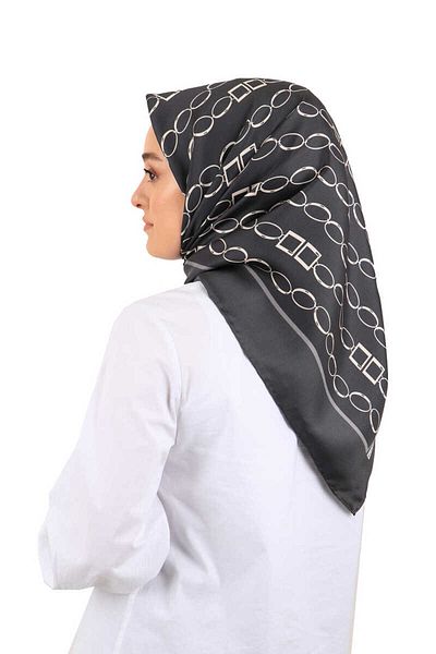 Bursa İpek Anthracite Chain Pattern Twill Silk Scarf