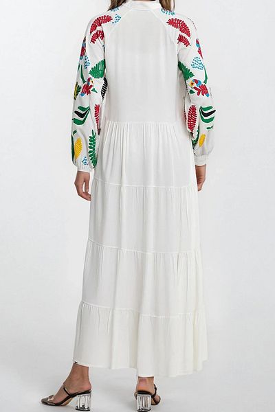 VAGGON Women's White Tassel Plus Size Viscose Dress Vs00356