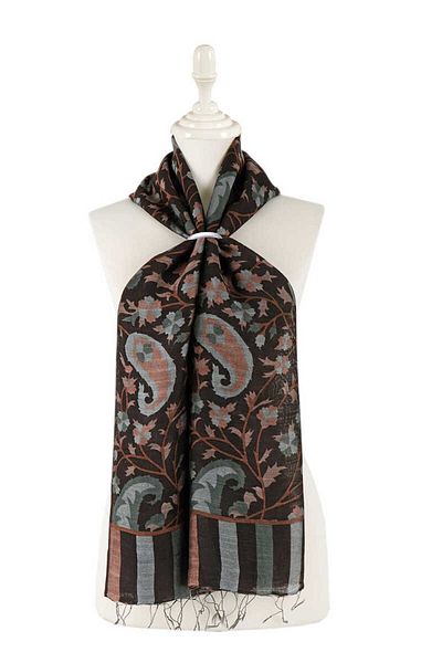 Bursa İpek Bitter Brown Kani Pattern Silk Scarf