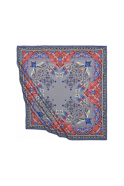 Bursa İpek Gray Turkish Motif Candlestick Tulip Pattern Silky Scarf