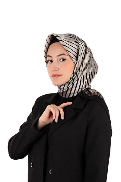 Bursa İpek Gri Dila Desen Sura İpek Eşarp