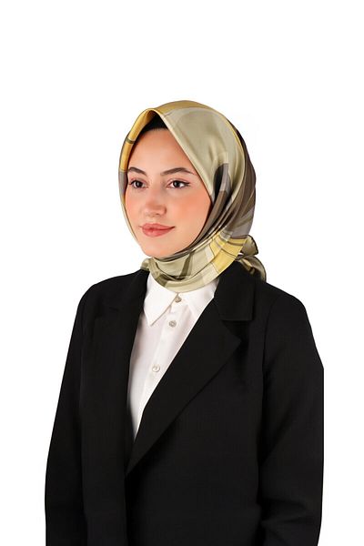 Bursa İpek Khaki Orchid Pattern Twill Silk Scarf
