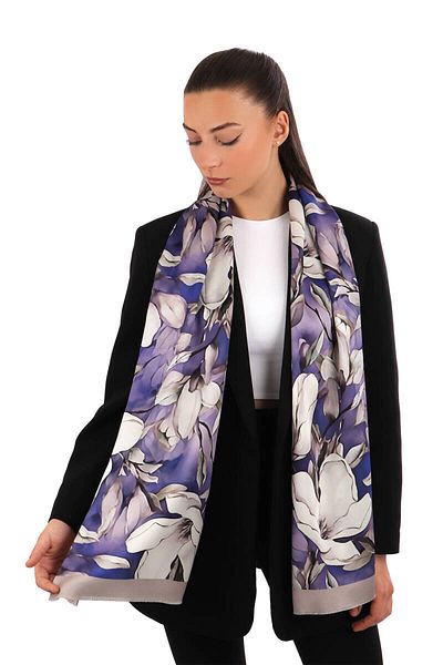 Bursa İpek Silk Scarf - Purple Daffodil Pattern