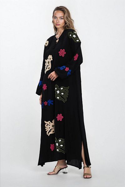 VAGGON Rochie neagră pentru femei, cu guler de judecător, cu șireturi, mâneci elastice, cu model, mărime mare VS00317