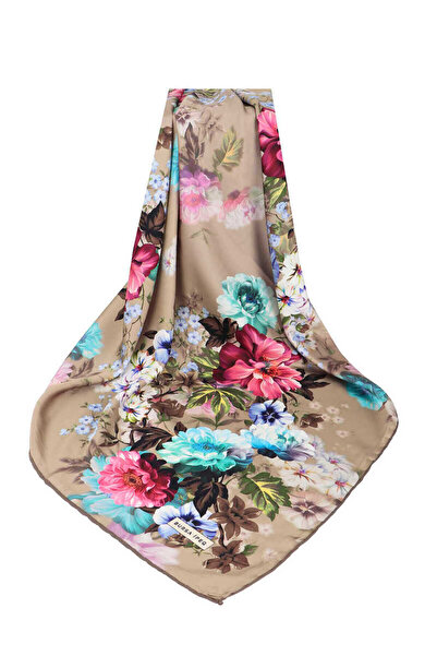 Bursa İpek Μπεζ μεταξένιο μαντίλι με σχέδιο Fulya