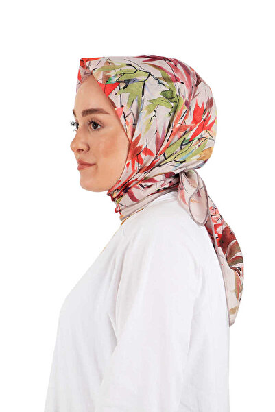 Bursa İpek Cream Leaf Pattern Soft Scarf
