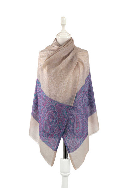 Bursa İpek Patterned Border Blue Wool Shawl