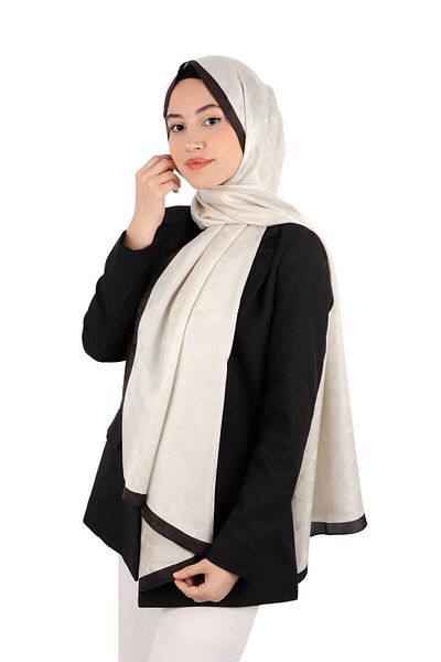Bursa İpek Cream Chain Monogram Pattern Silk Shawl
