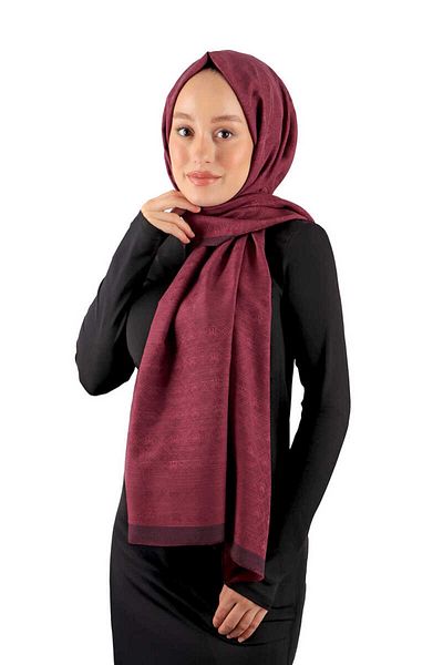 Bursa İpek Silk Cotton Shawl - Plum Monogram Pattern