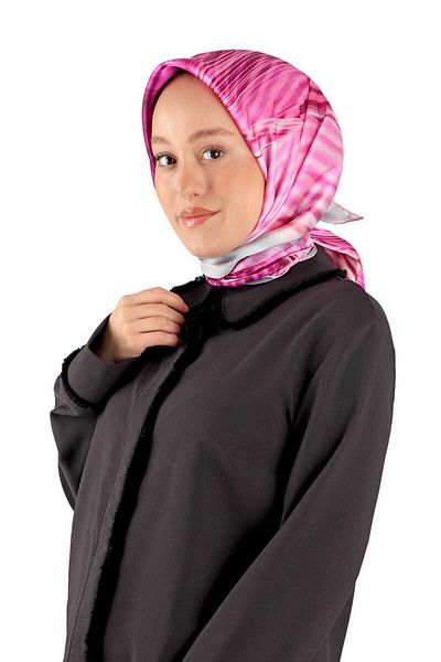 Bursa İpek Fuchsia Rainbow Patterned Sura Silk Scarf