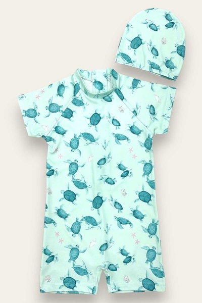 My Kids Wear Boy's Jumpsuit Swimsuit with Boned, Washed Zipper, Sun Protection