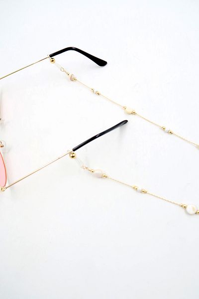 VAGGON Women's Cream Gold Linked Beaded Eyeglasses Chain ​​Prmx13838